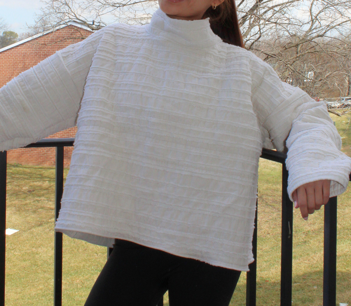 White Ruffle Mockneck