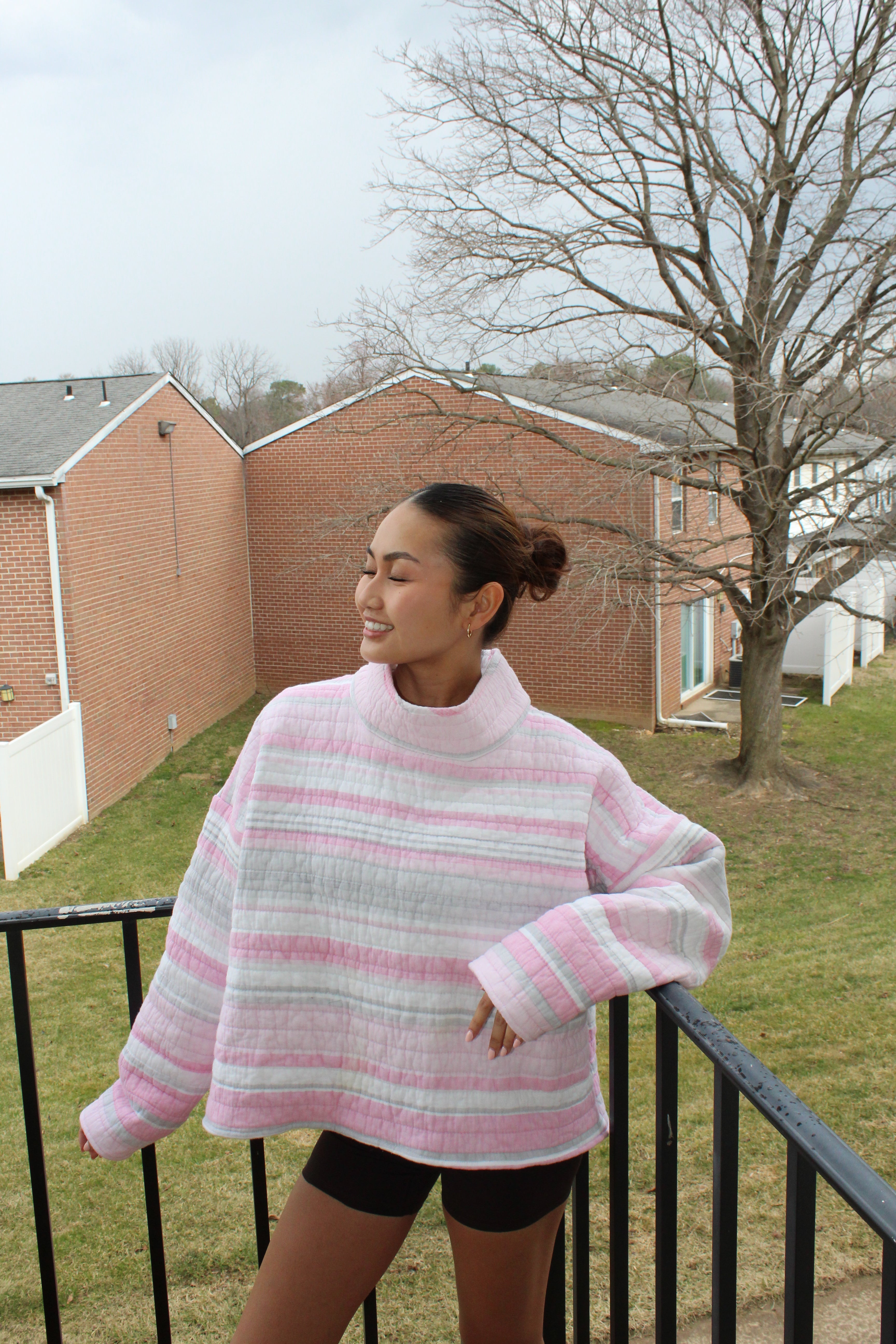 Pink Striped Mockneck