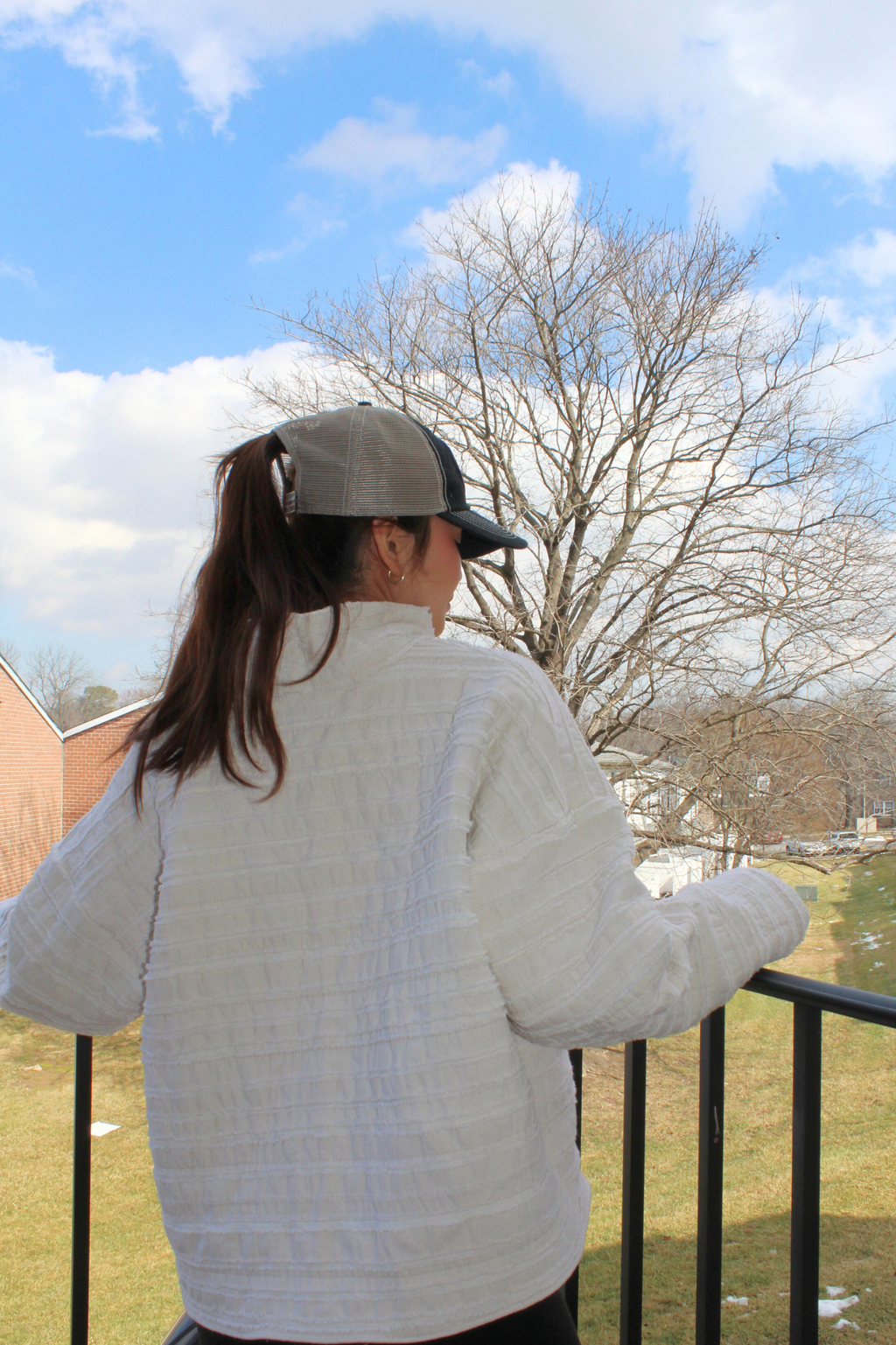 White Ruffle Mockneck