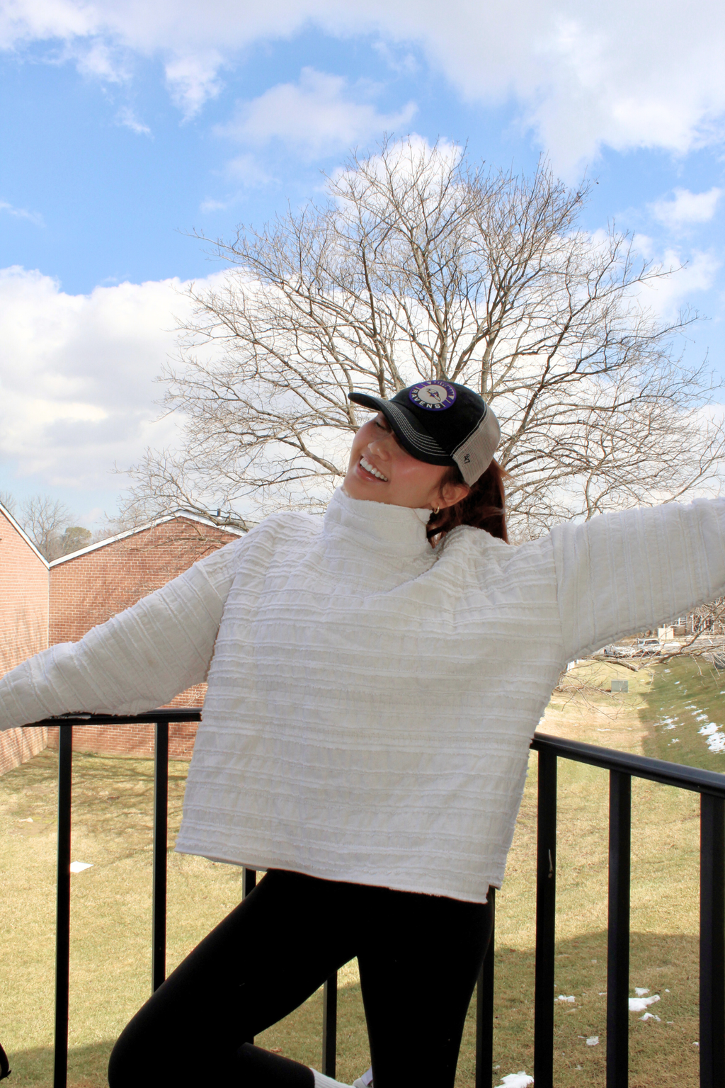 White Ruffle Mockneck