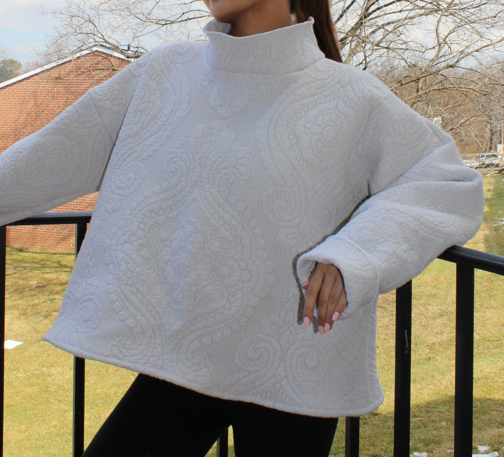 Gray Floral Mockneck
