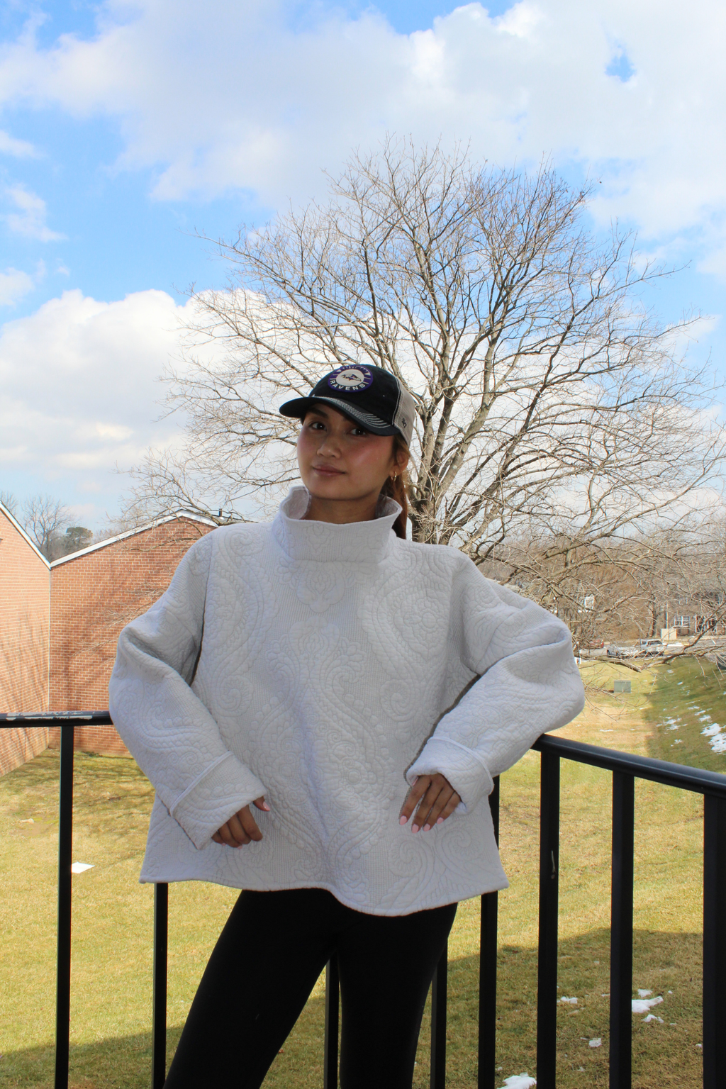 Gray Floral Mockneck