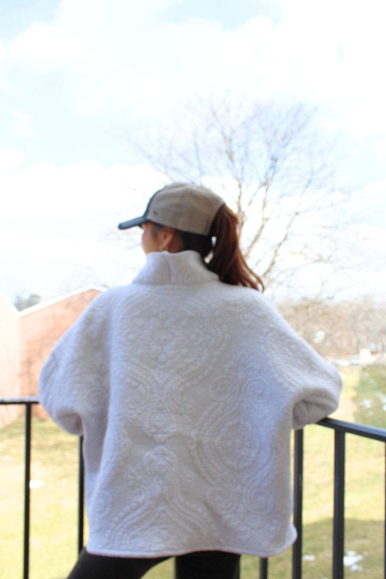 Gray Floral Mockneck