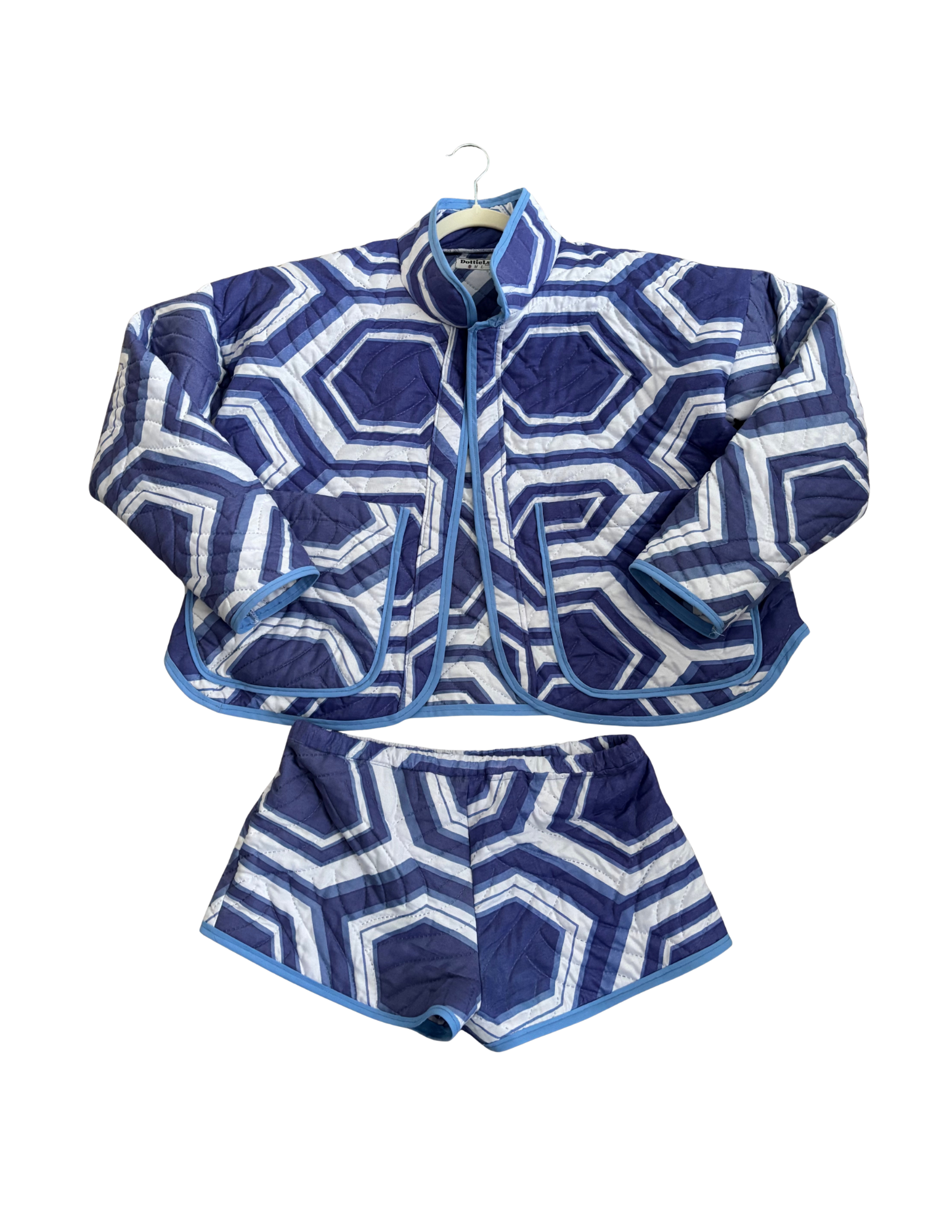 Blue Patterned Quilted Jacket