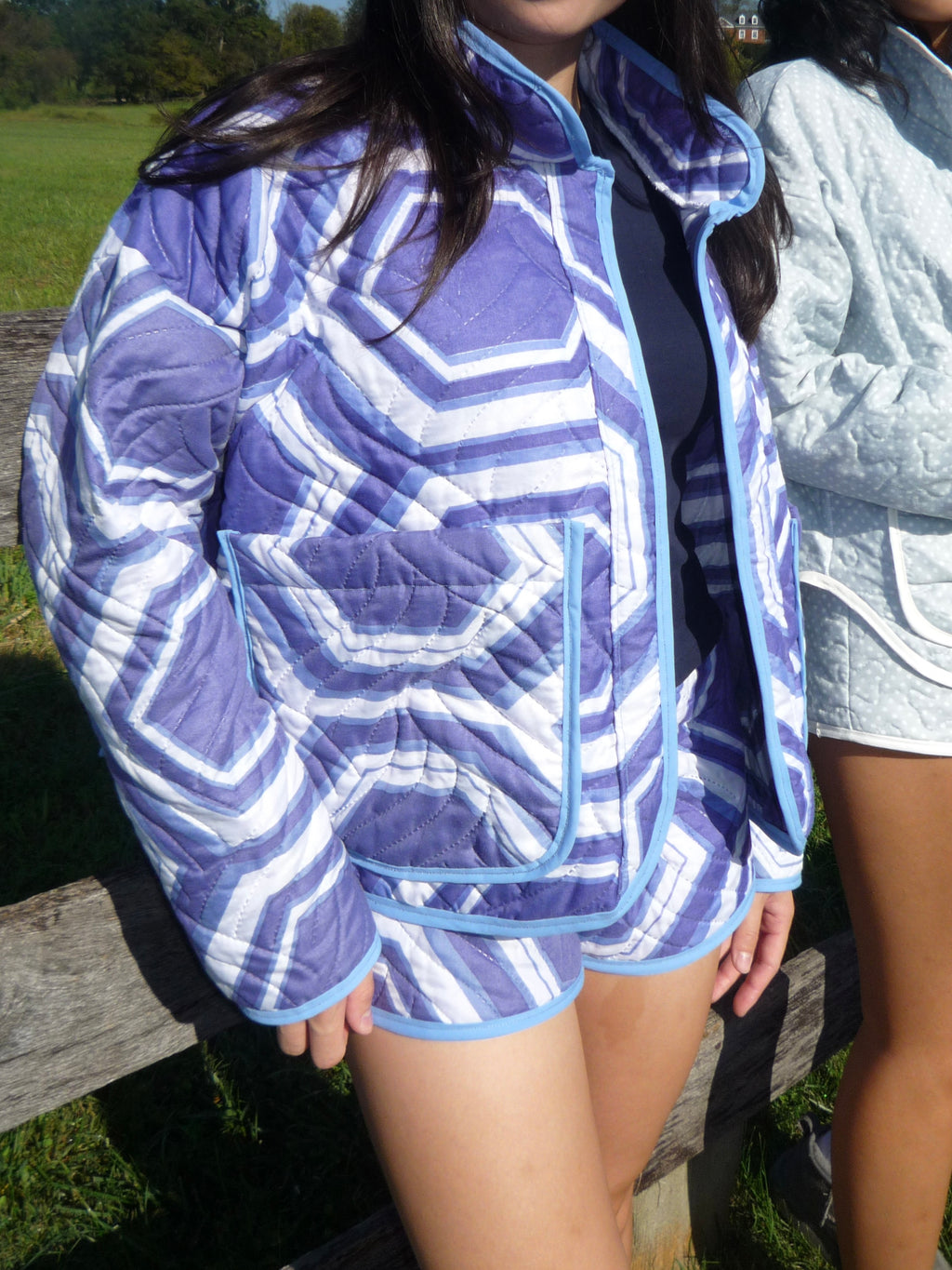 Blue Patterned Quilted Jacket