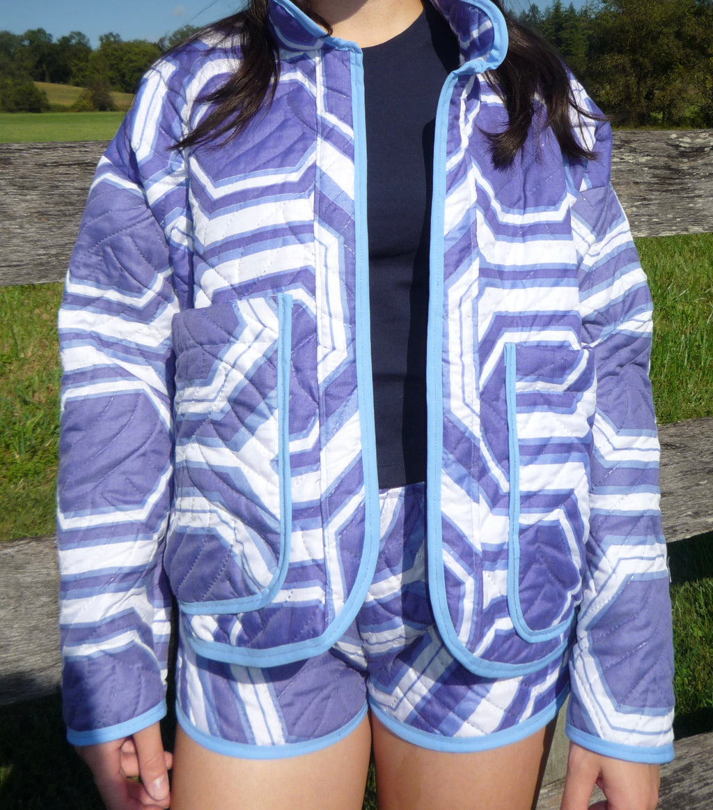 Blue Patterned Quilted Jacket