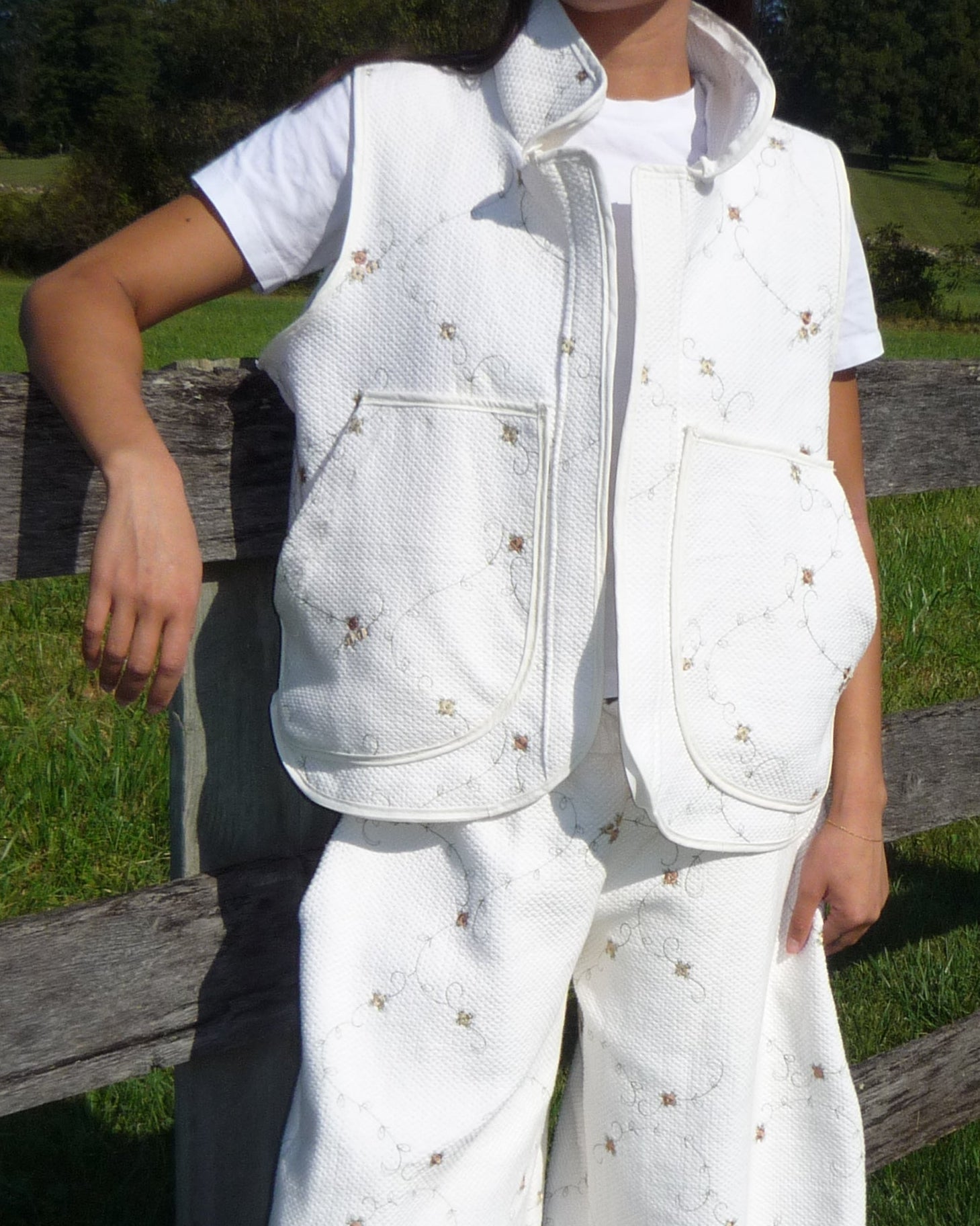 Cream Floral Quilted Vest