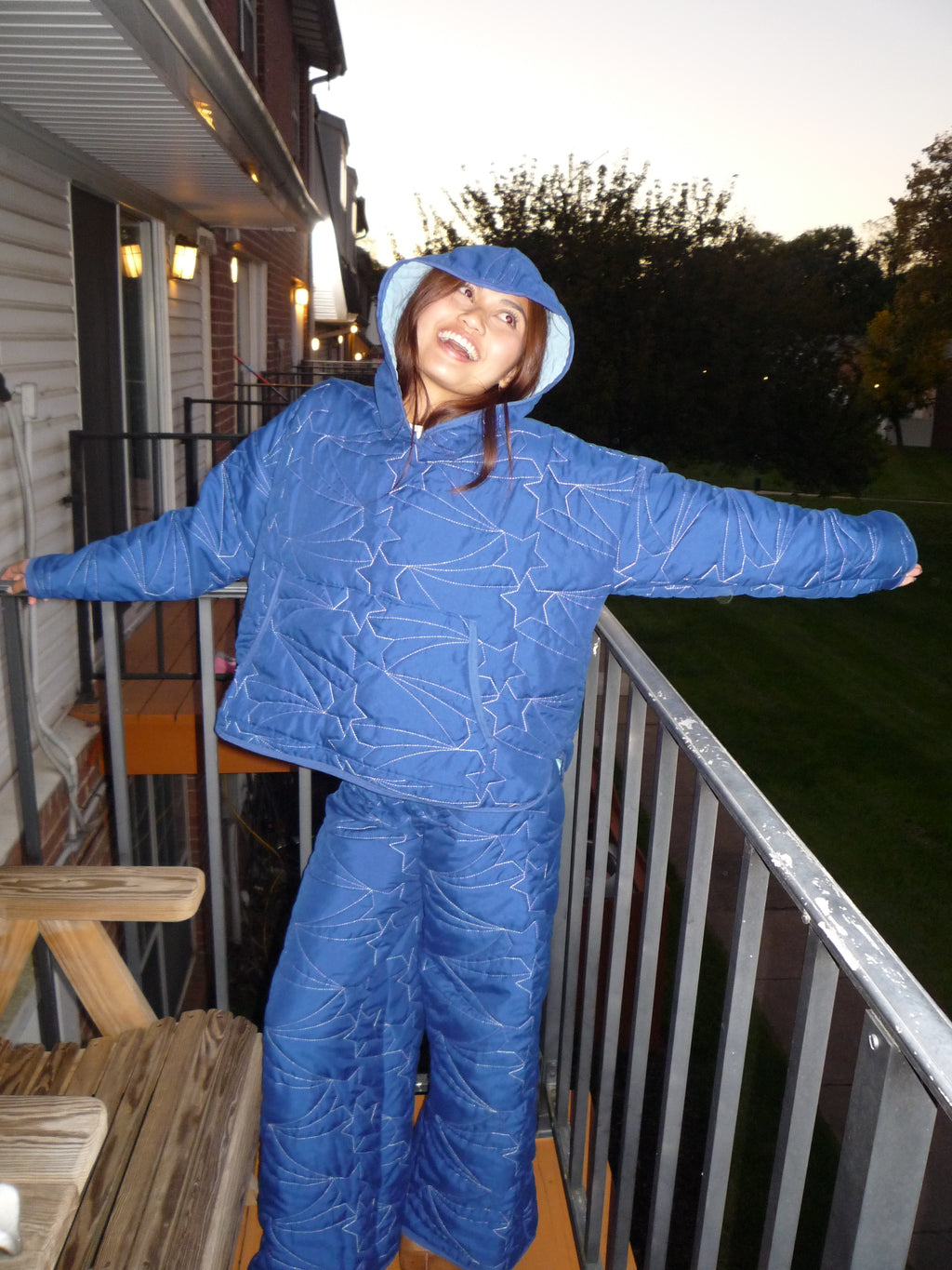 Blue Star Quilted Wide-Leg Sweatpants