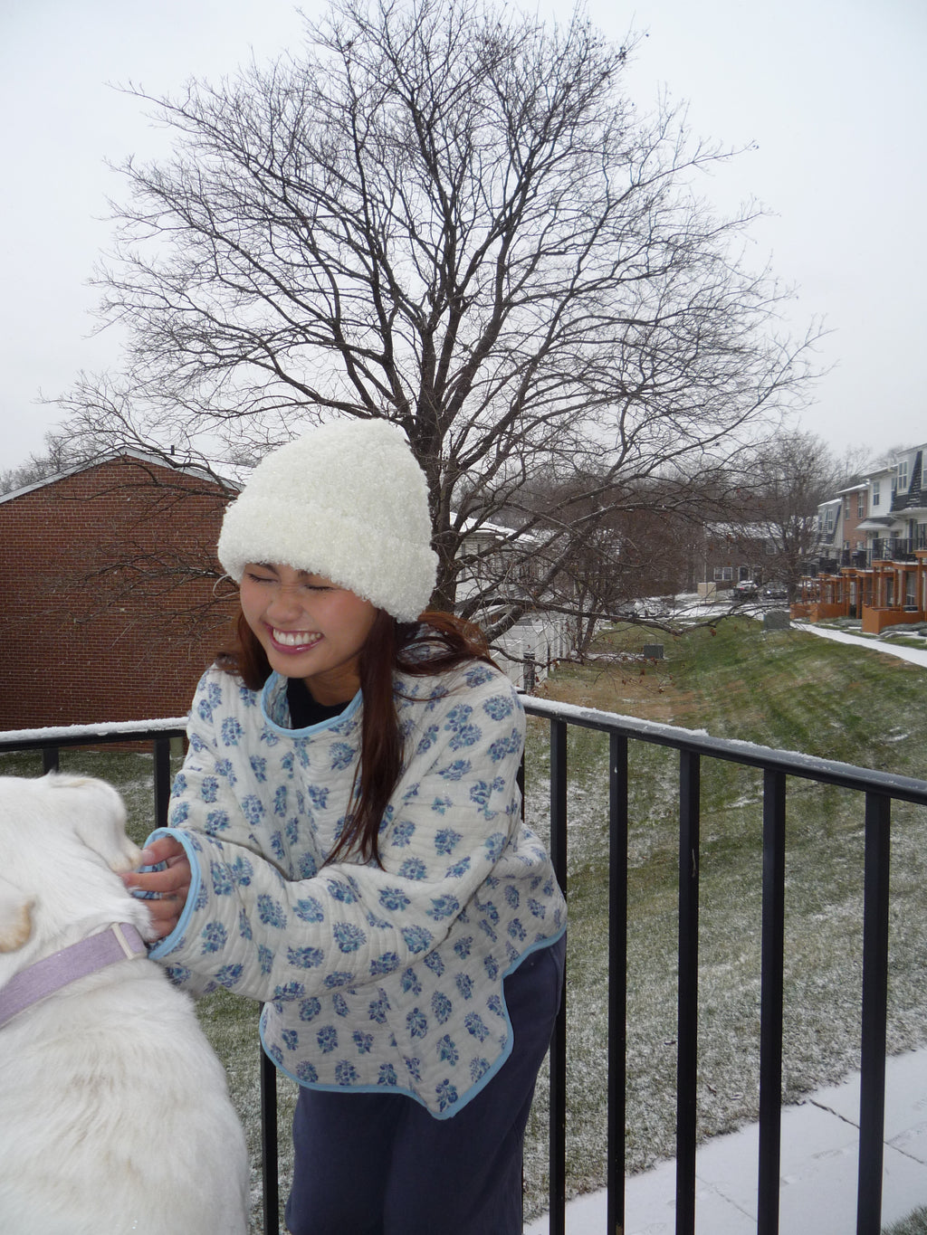 Blue and White Patterned Mockneck