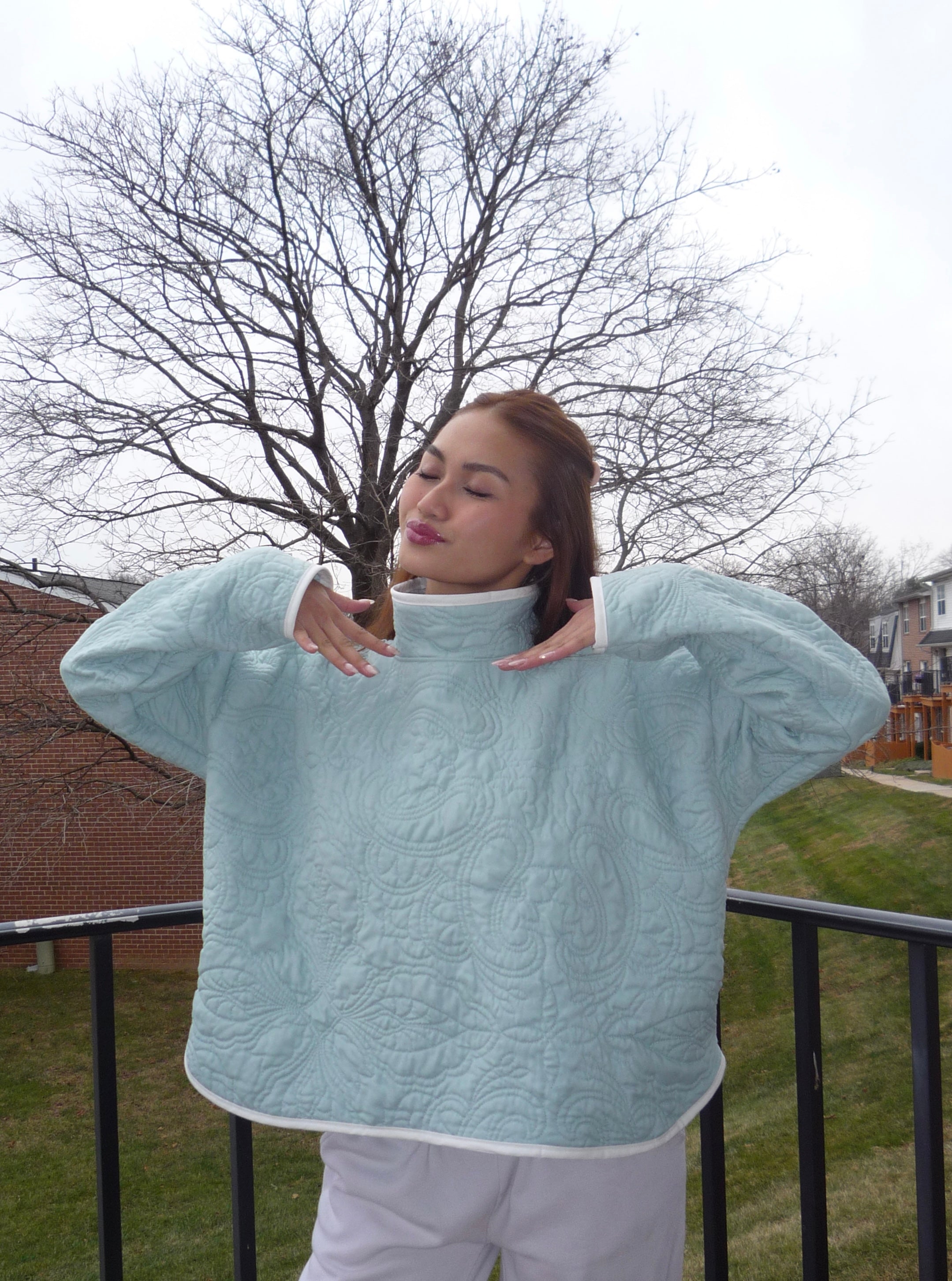 Mint and White Mockneck