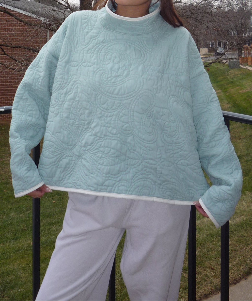 Mint and White Mockneck