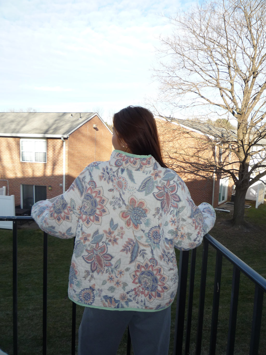 White Floral Patterned Mockneck