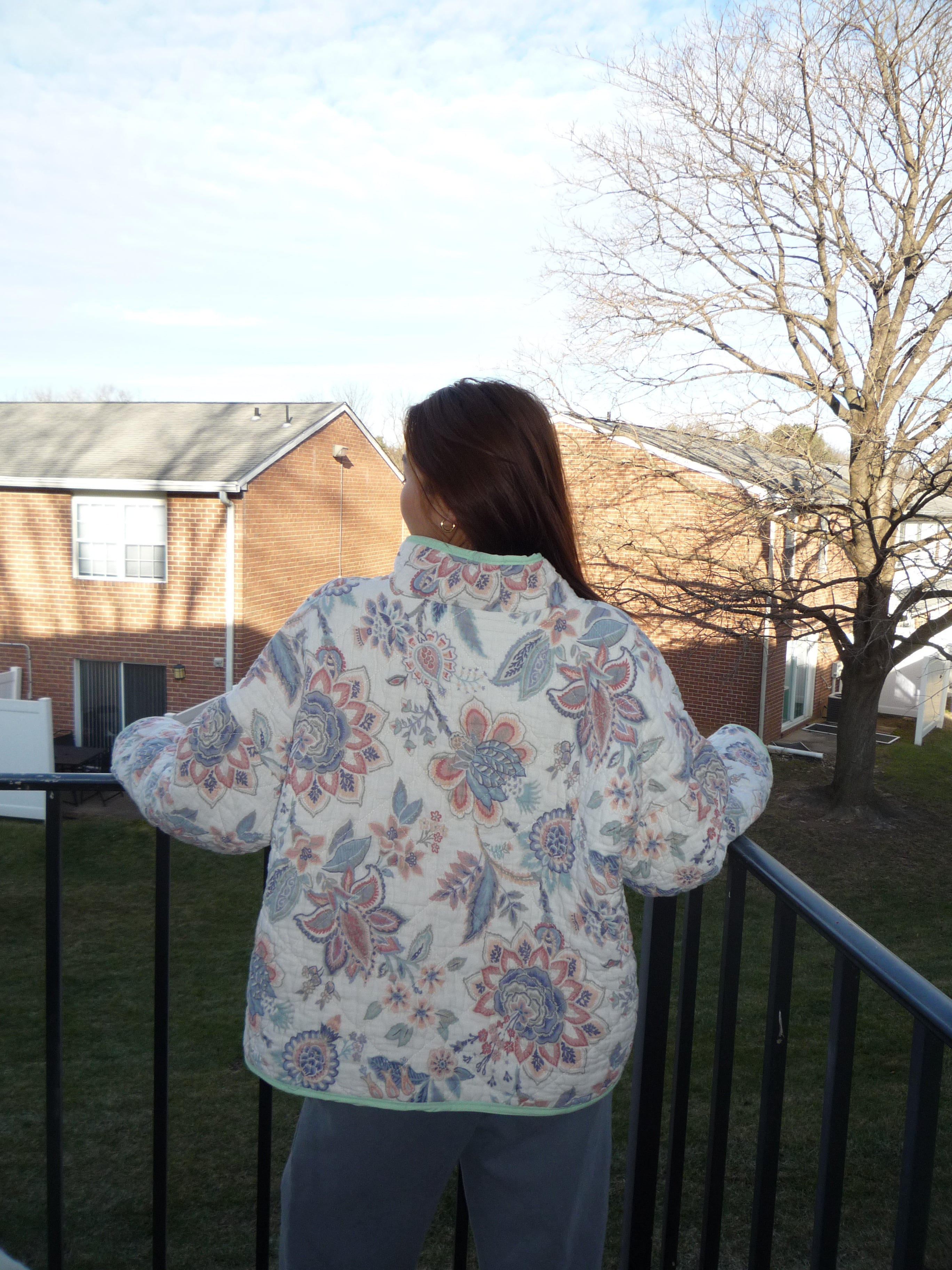 White Floral Patterned Mockneck