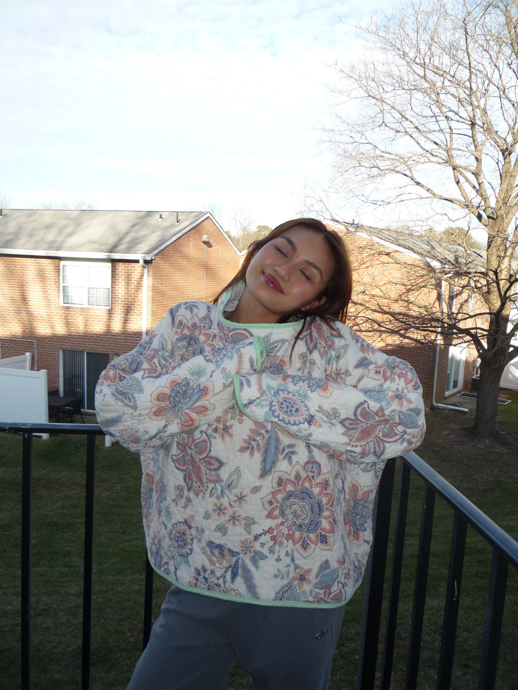 White Floral Patterned Mockneck