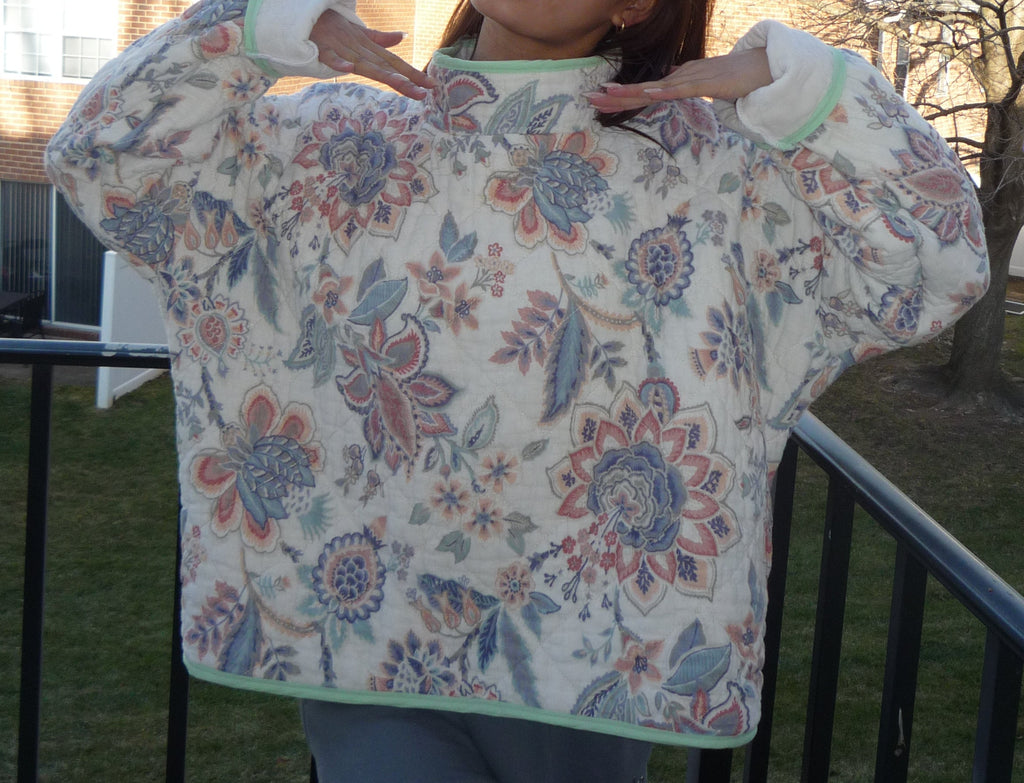White Floral Patterned Mockneck