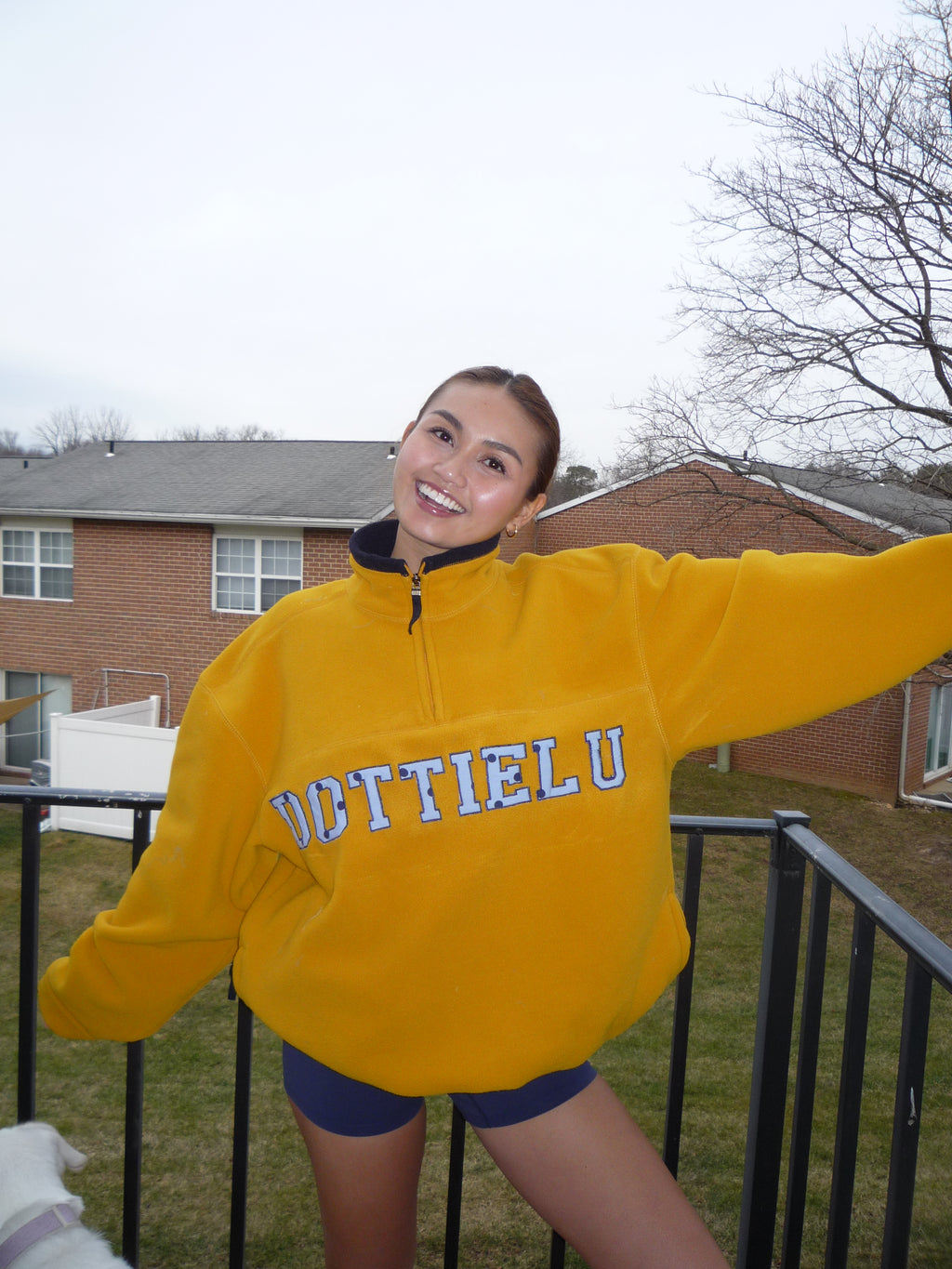 Retro Letter Blue Polkadots and Yellow Quarter Zip