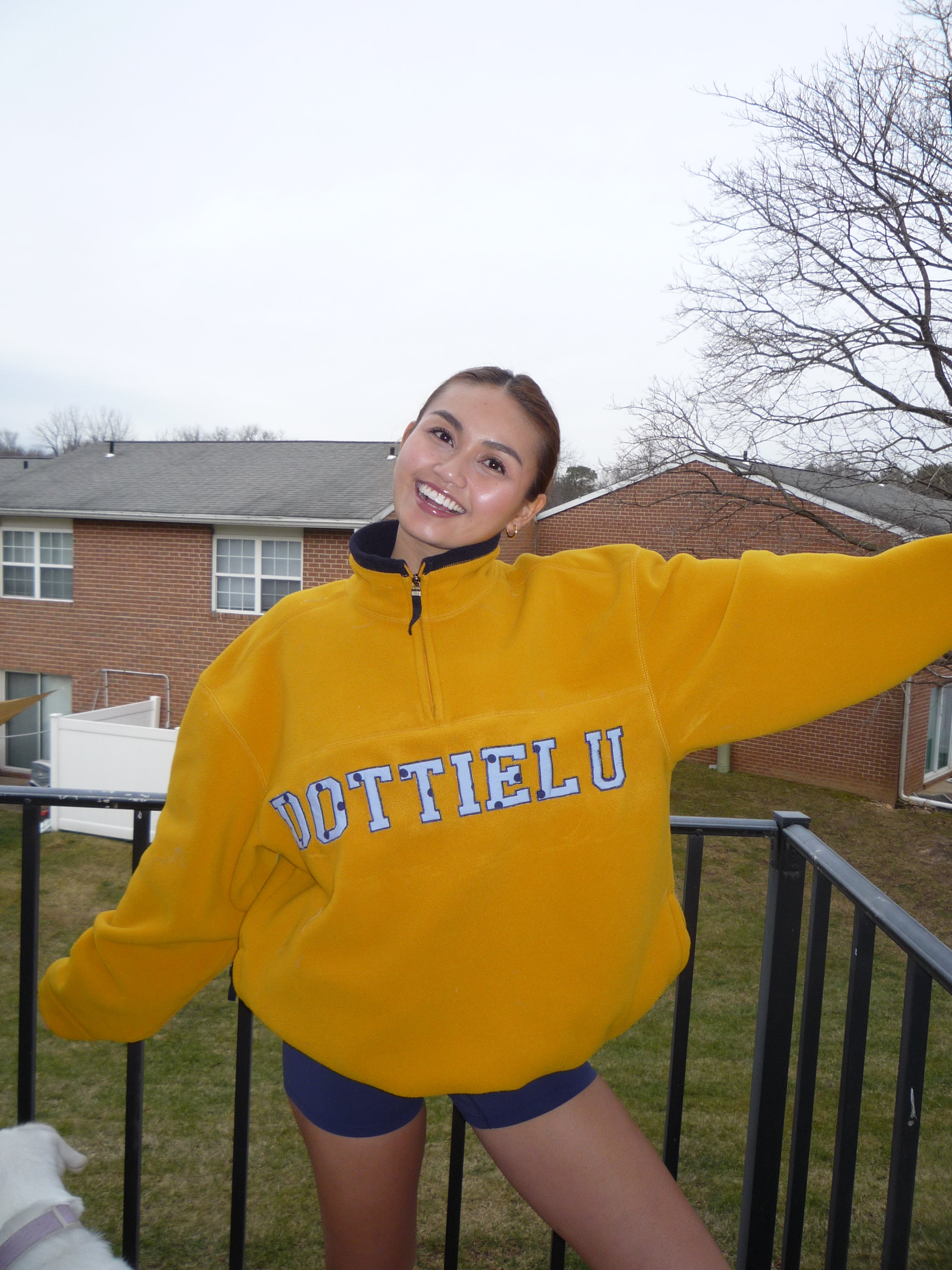 Retro Letter Blue Polkadots and Yellow Quarter Zip