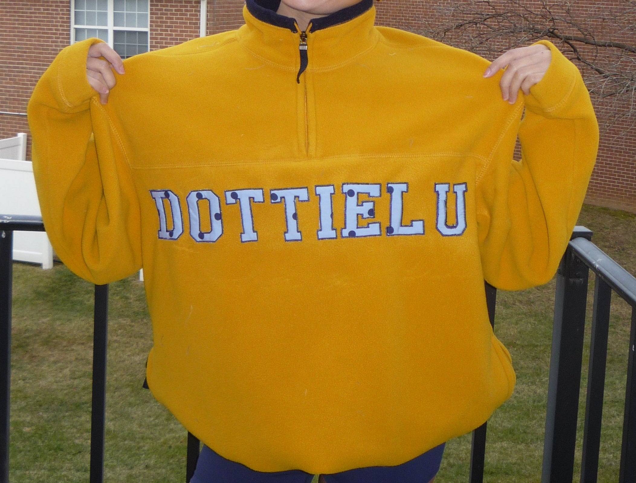 Retro Letter Blue Polkadots and Yellow Quarter Zip