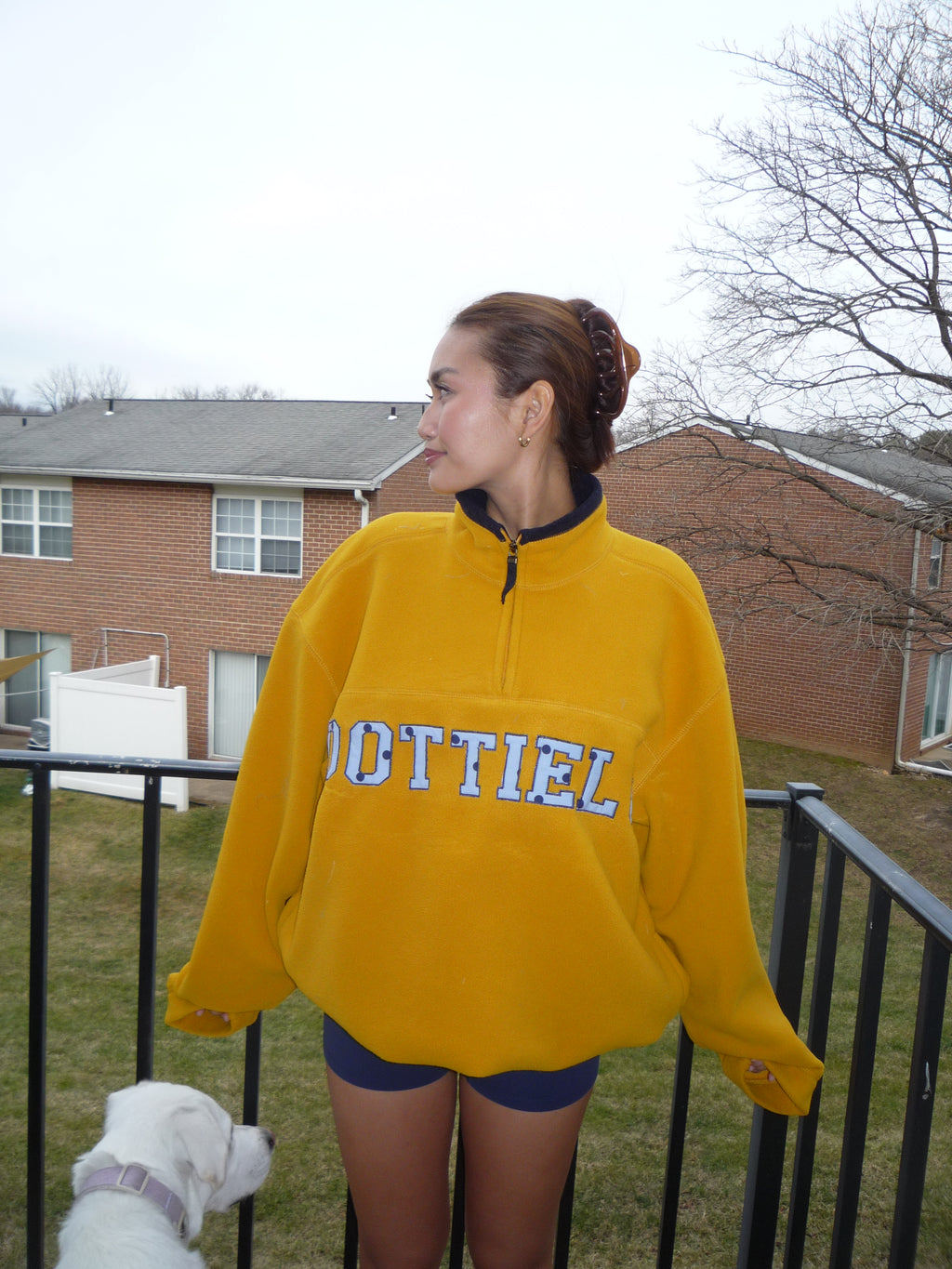 Retro Letter Blue Polkadots and Yellow Quarter Zip