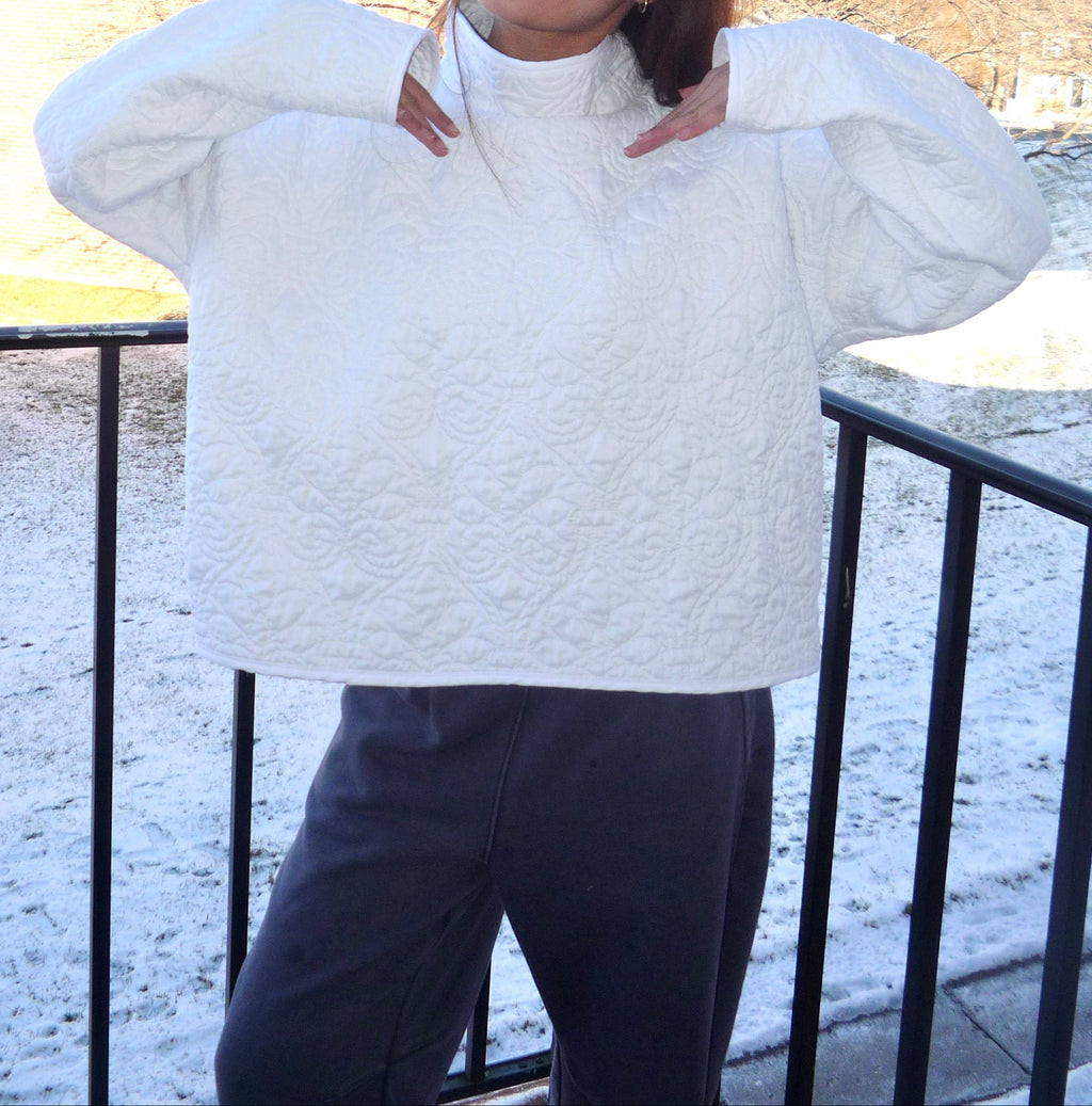 White Floral Mockneck