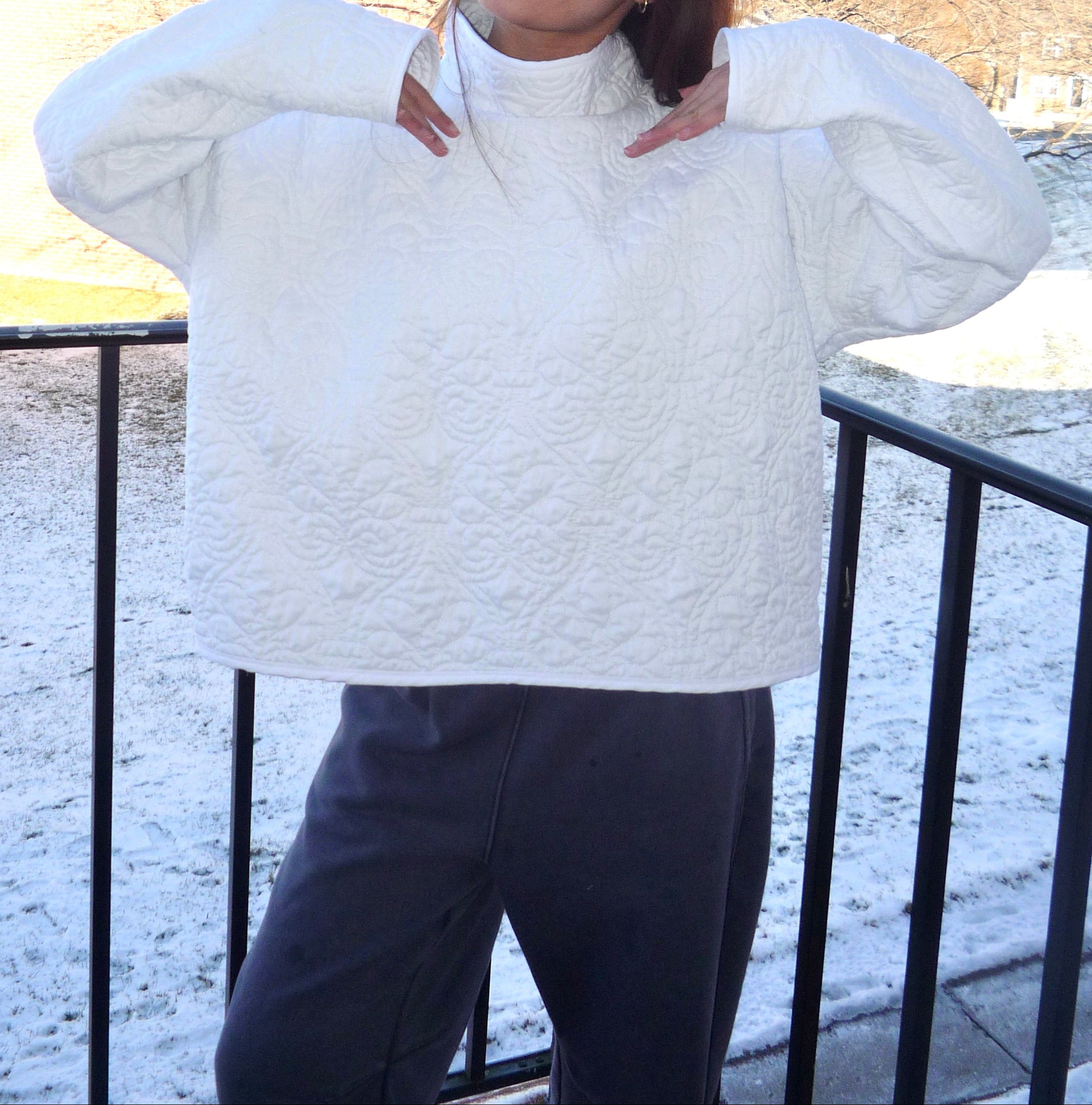 White Floral Mockneck