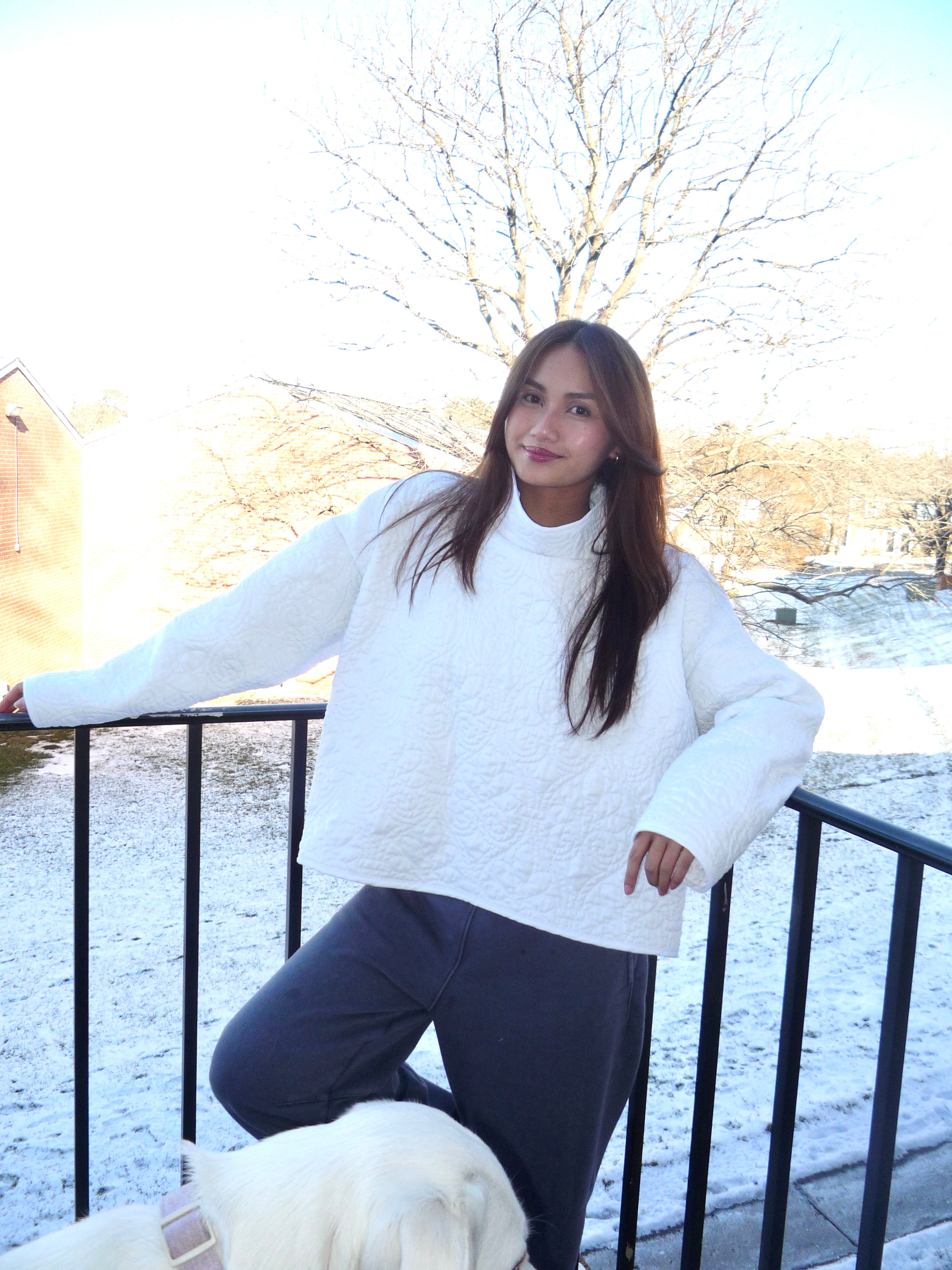 White Floral Mockneck