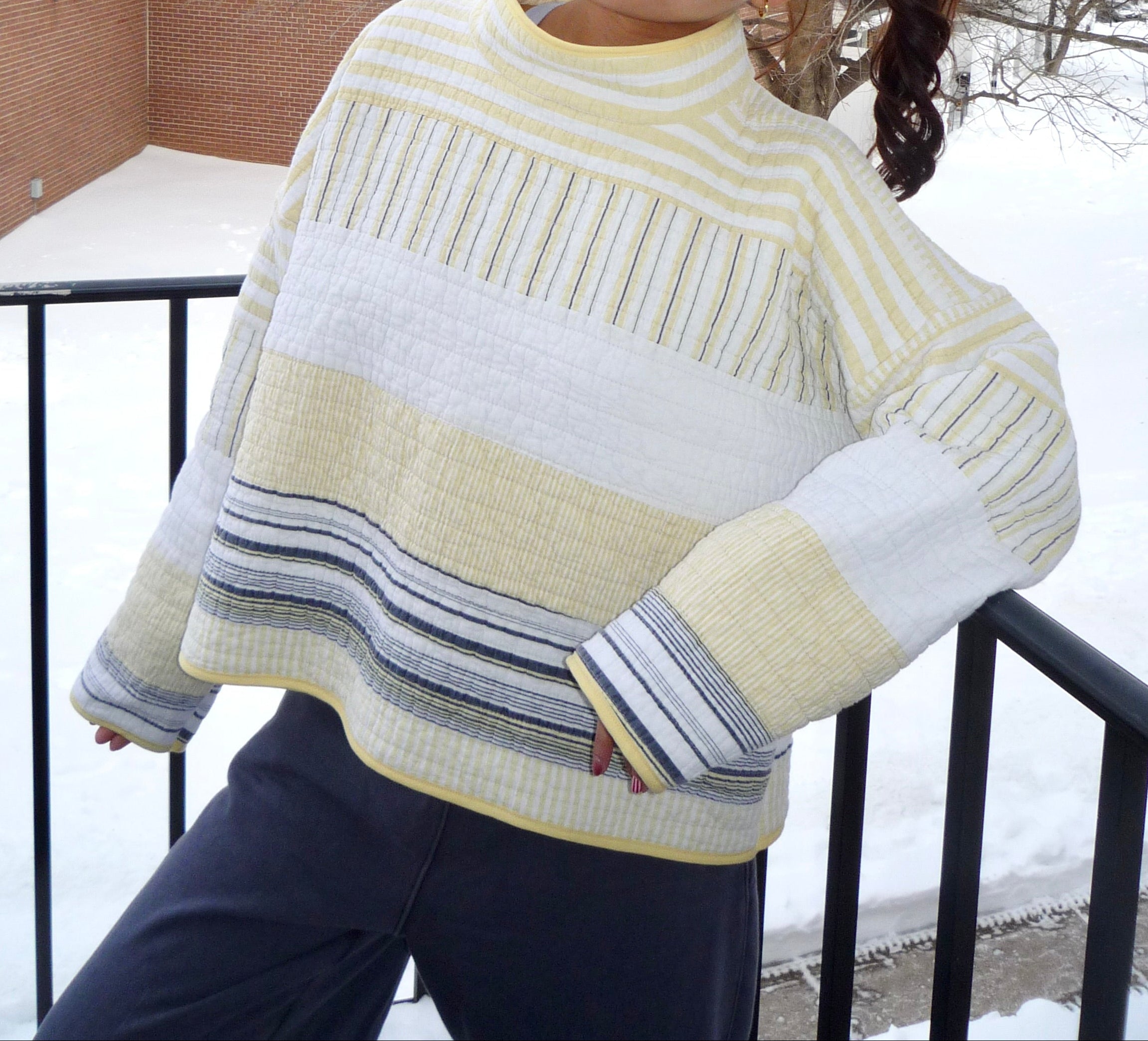 Yellow and Blue Striped Mockneck