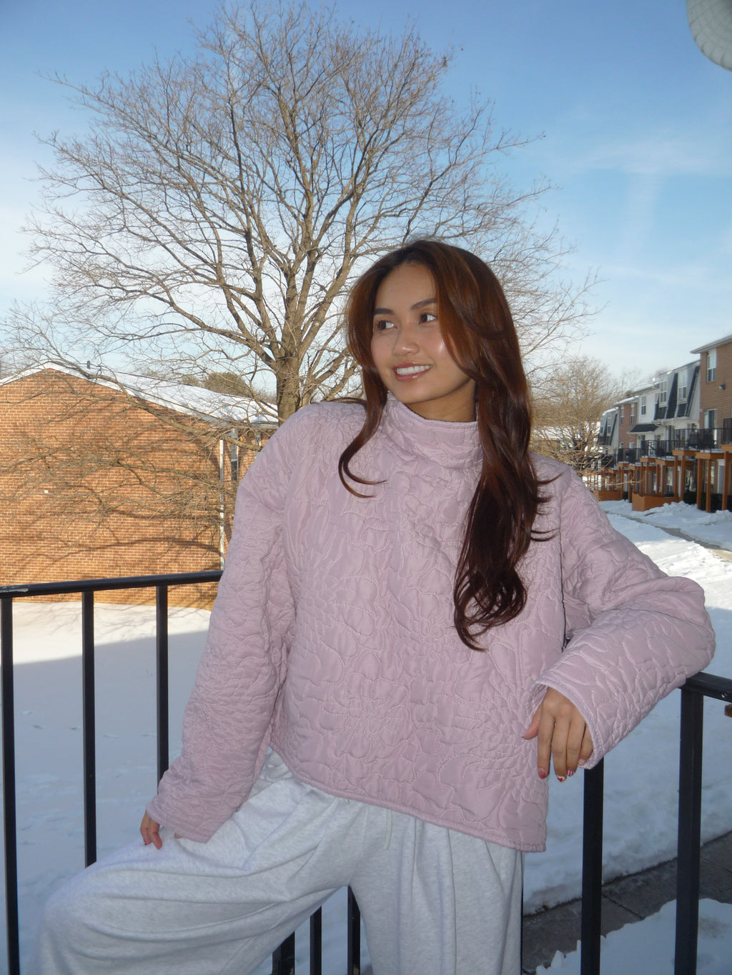 Mauve Floral Mockneck