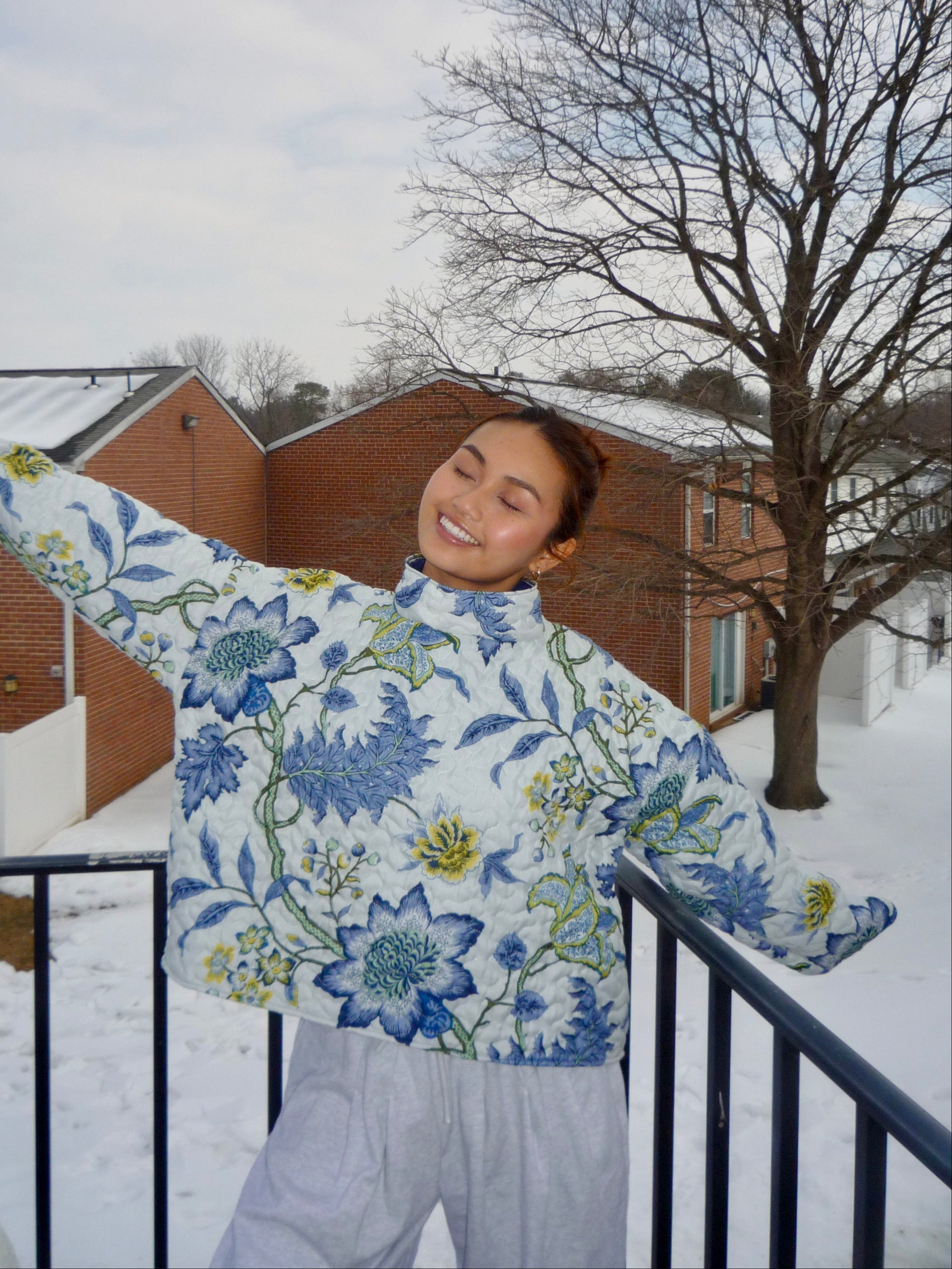 Blue and Yellow Floral Mockneck