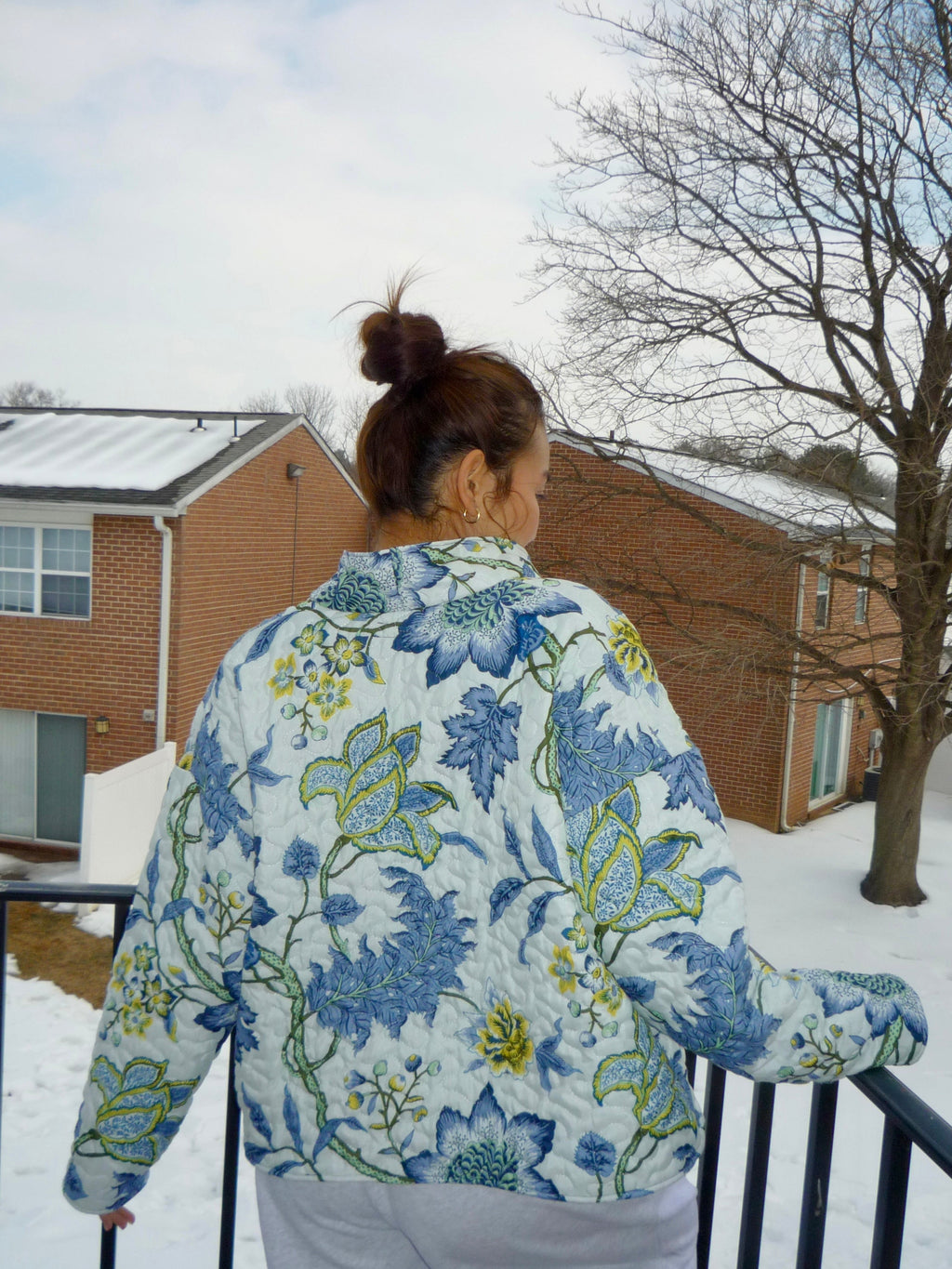 Blue and Yellow Floral Mockneck