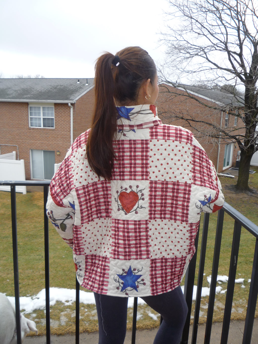 Patchwork Red Patterened Mockneck