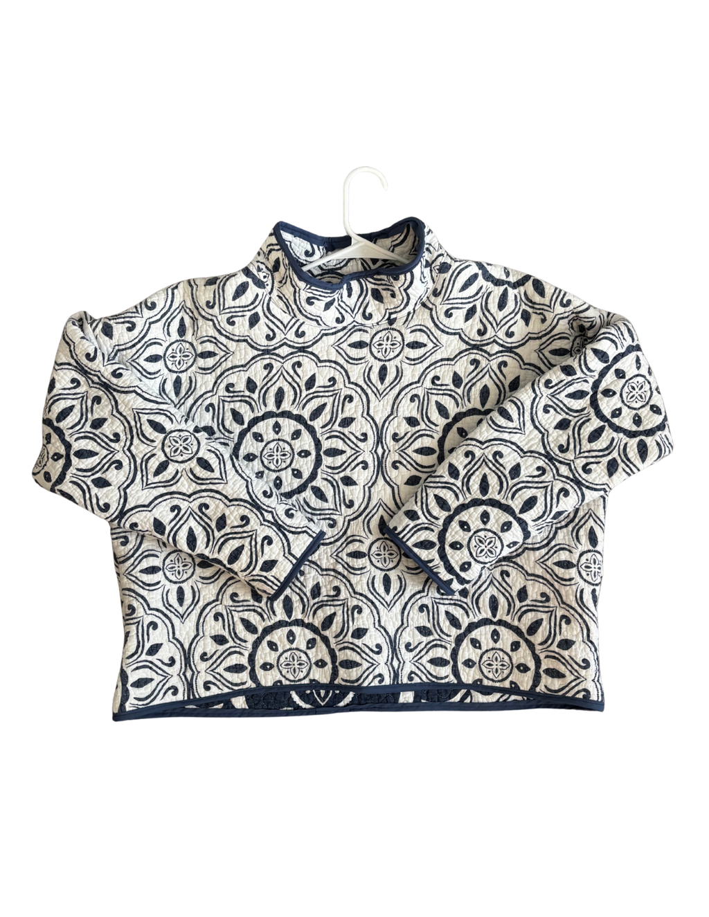 White and Blue Patterned Mockneck