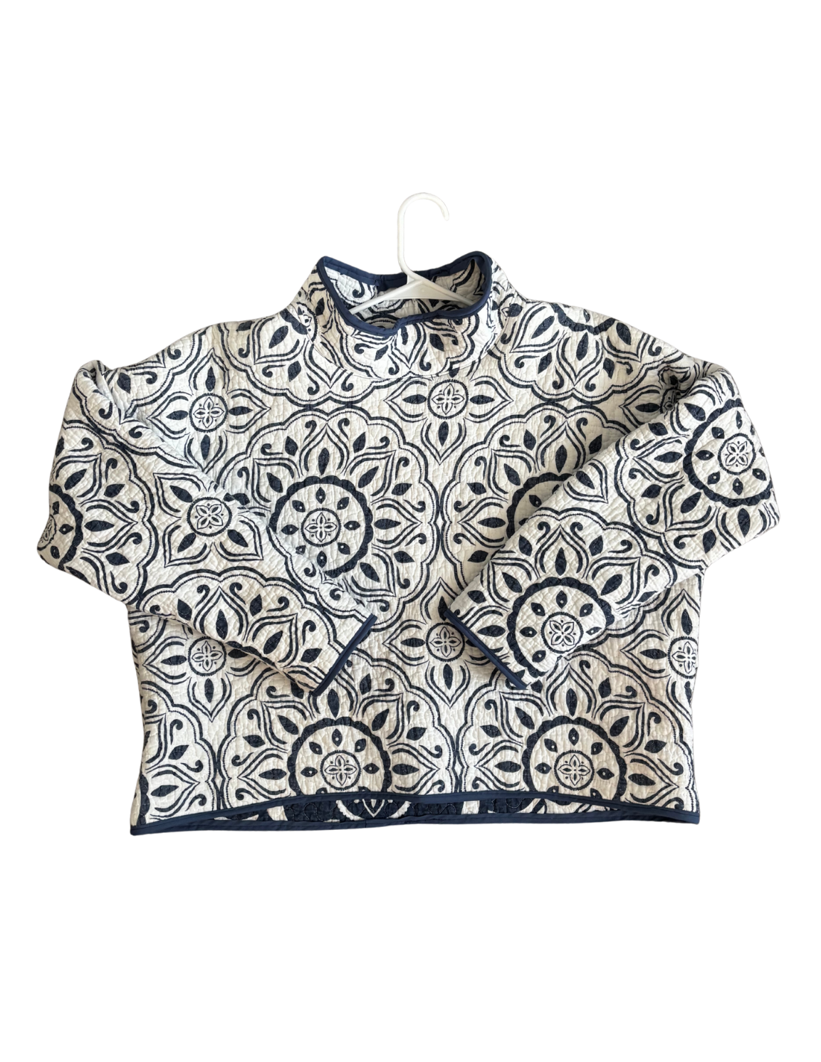 White and Blue Patterned Mockneck