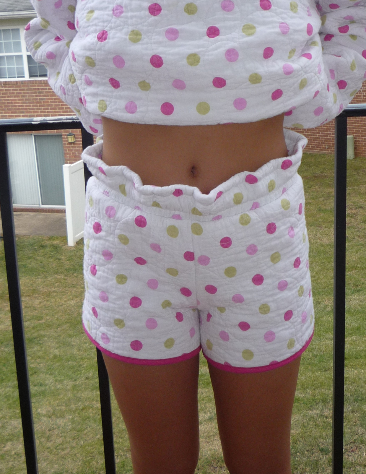 Green and Pink Polkadot Mockneck and Shorts Set