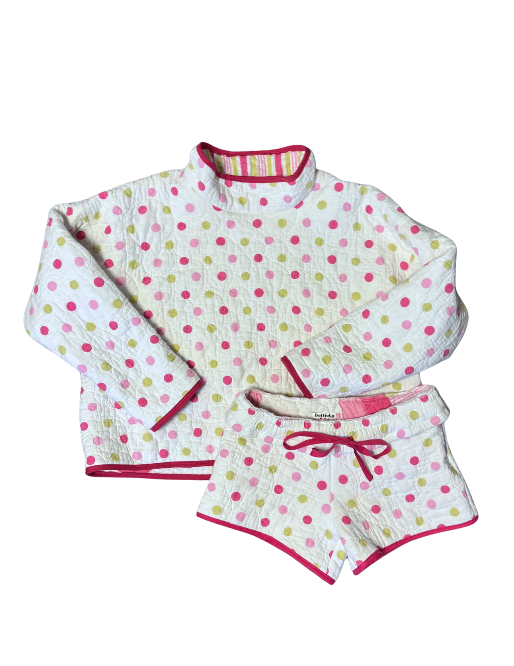 Green and Pink Polkadot Mockneck and Shorts Set