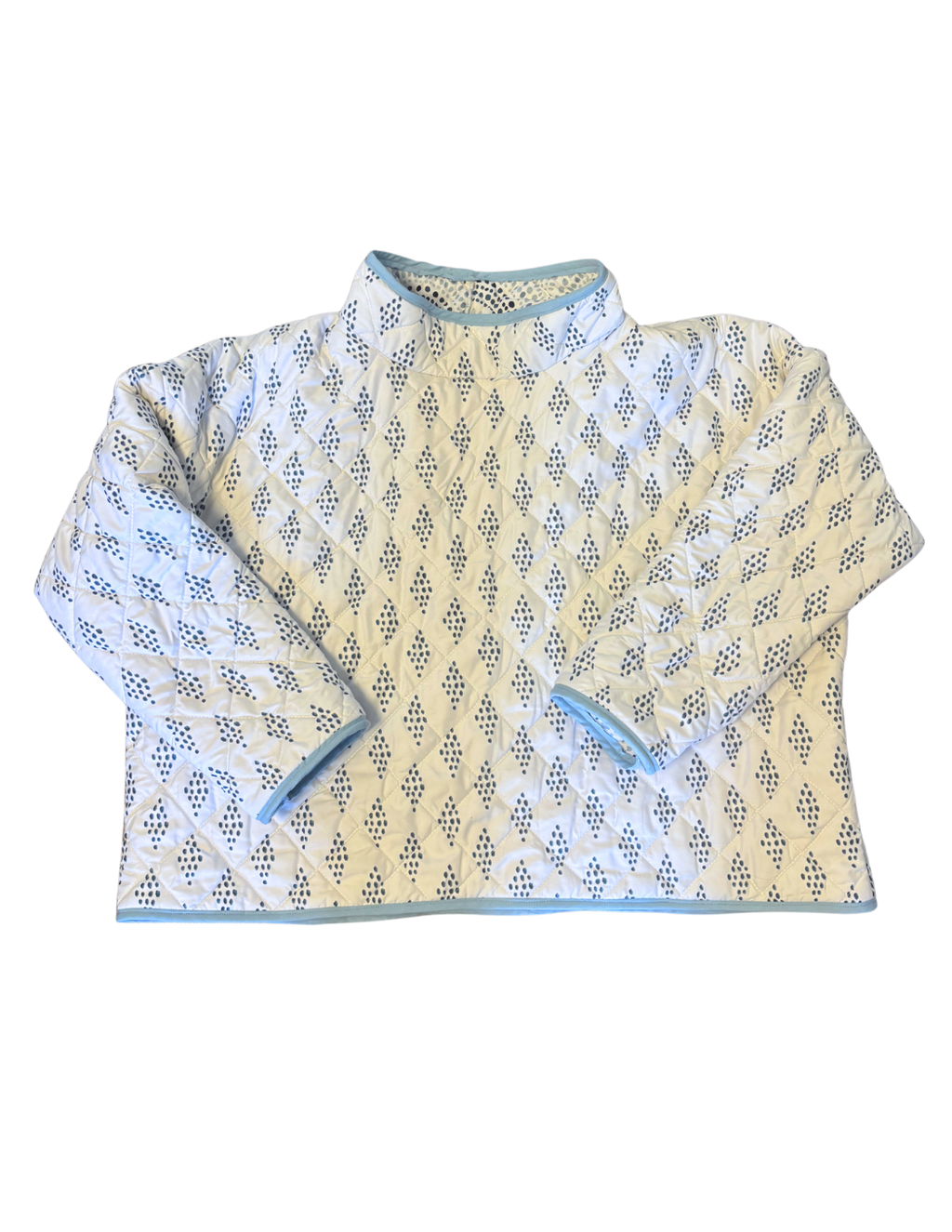 White and Blue Patterned Mockneck