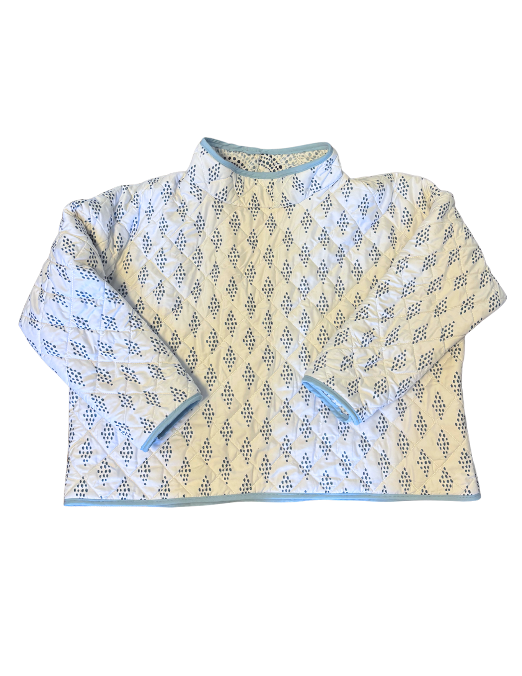 White and Blue Patterned Mockneck