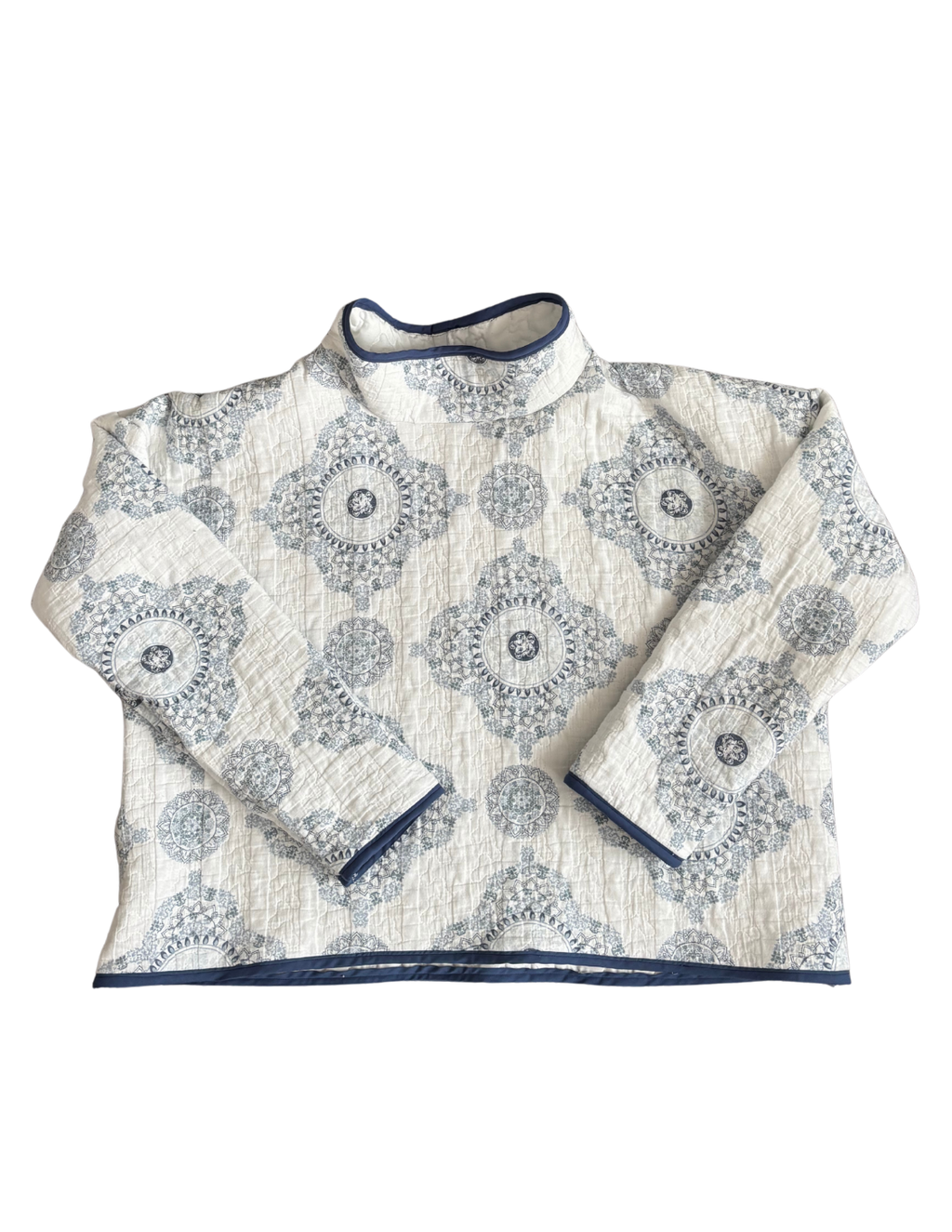 White and Blue Patterned Mockneck