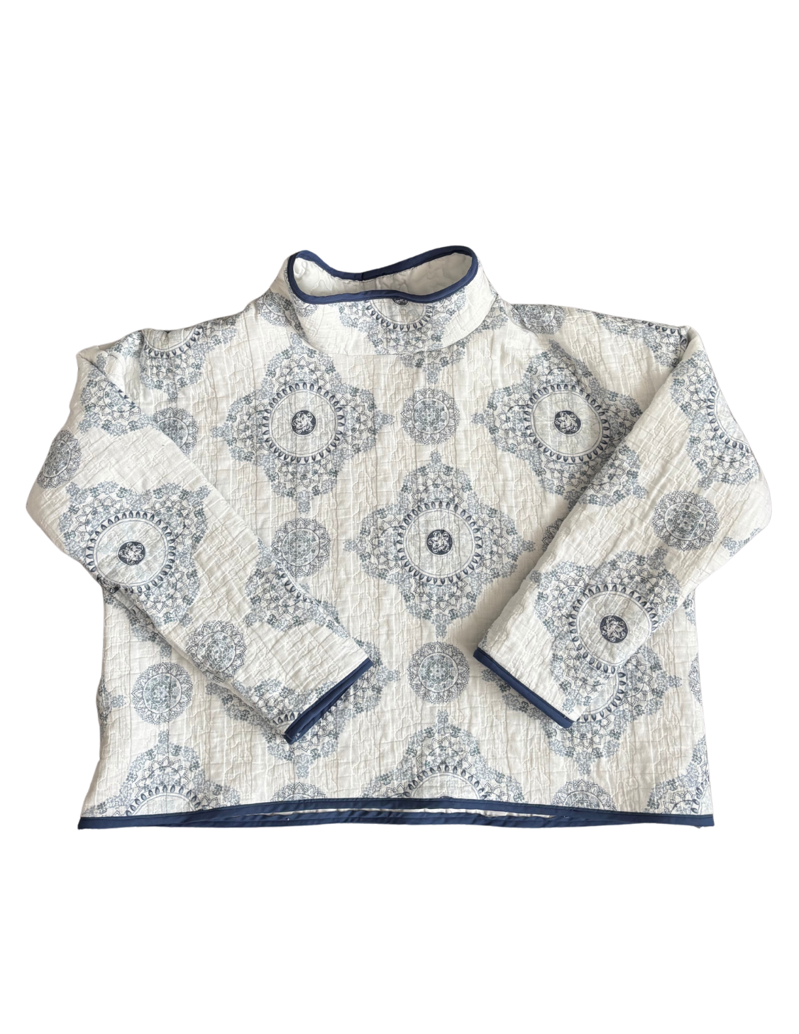 White and Blue Patterned Mockneck