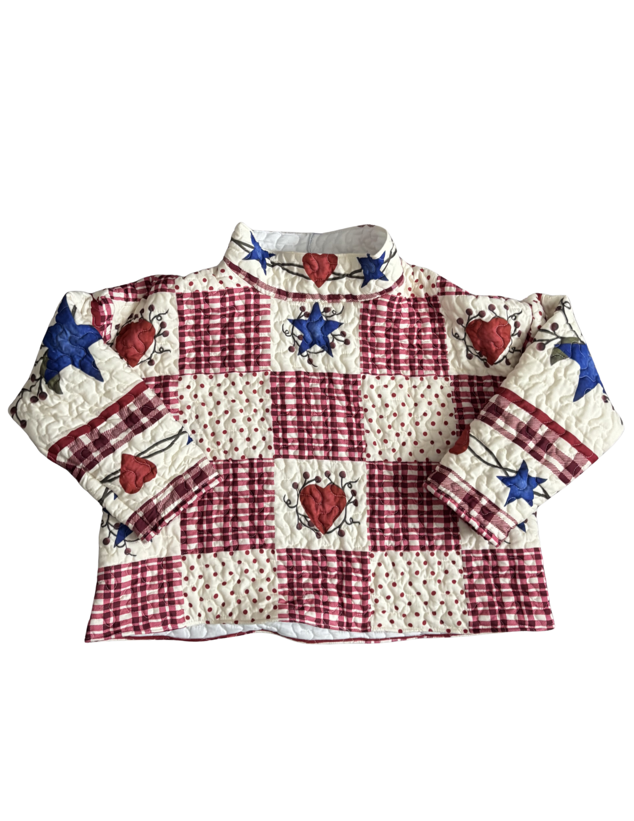 Patchwork Red Patterened Mockneck