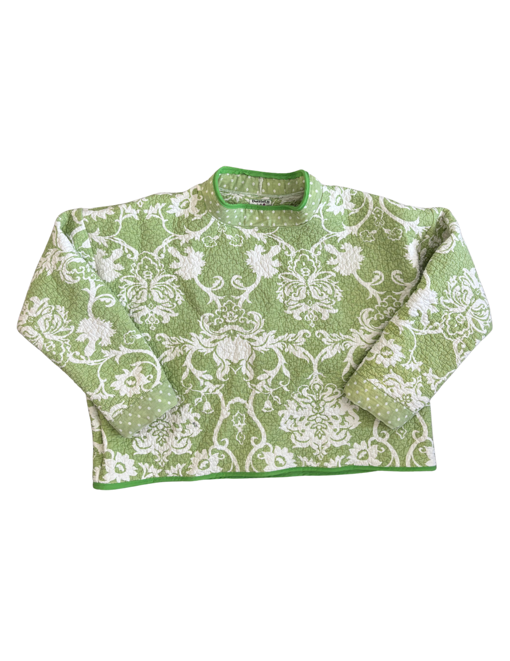 Green and White Floral Patterned Mockneck